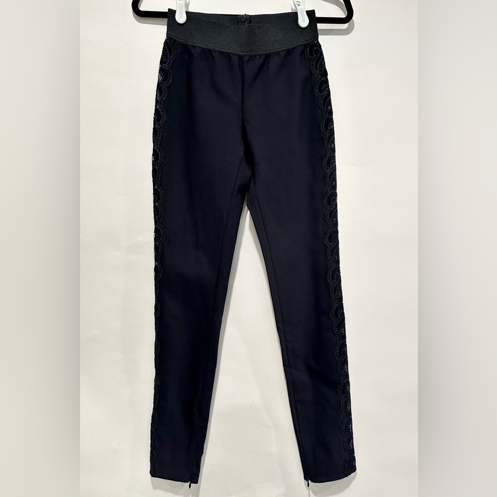 STELLA MCCARTNEY Black Stretch Cotton Lace Side Panel Leggings Pants IT38 US 2